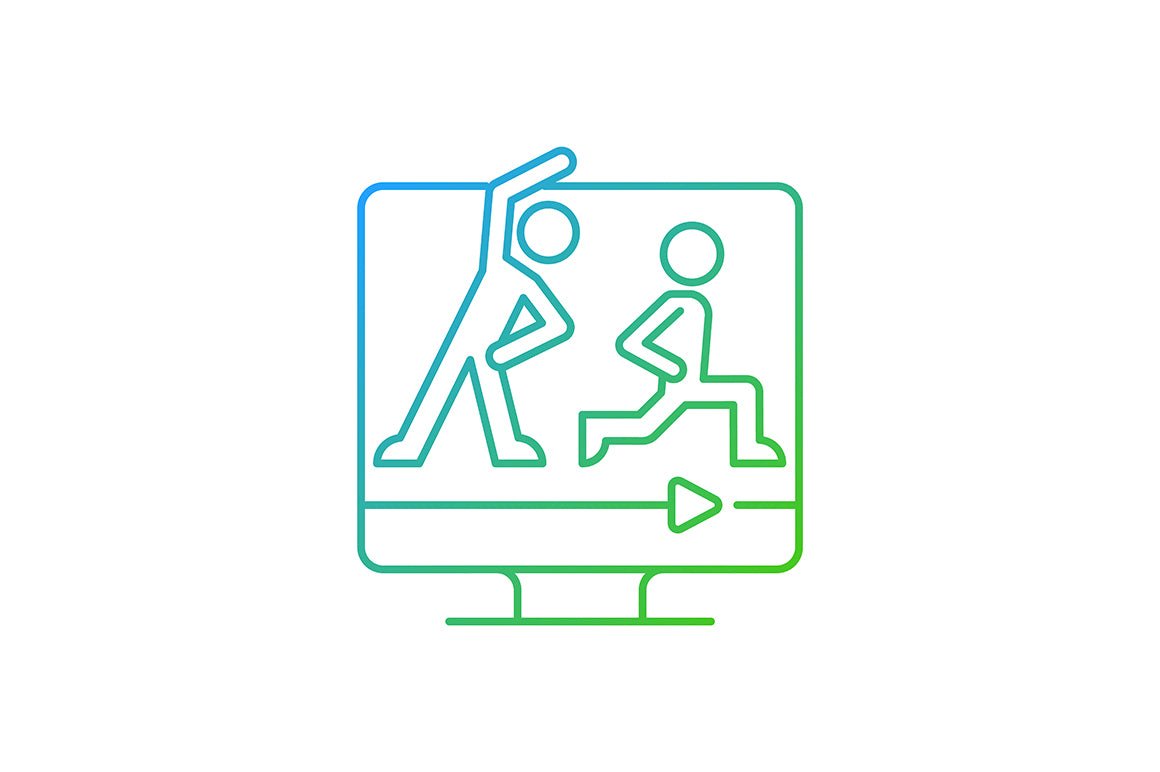Online fitness apps possibilities gradient linear vector icons set