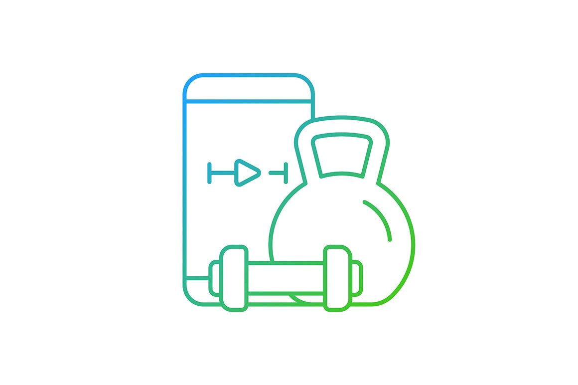 Online fitness apps possibilities gradient linear vector icons set