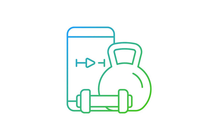 Online fitness apps possibilities gradient linear vector icons set