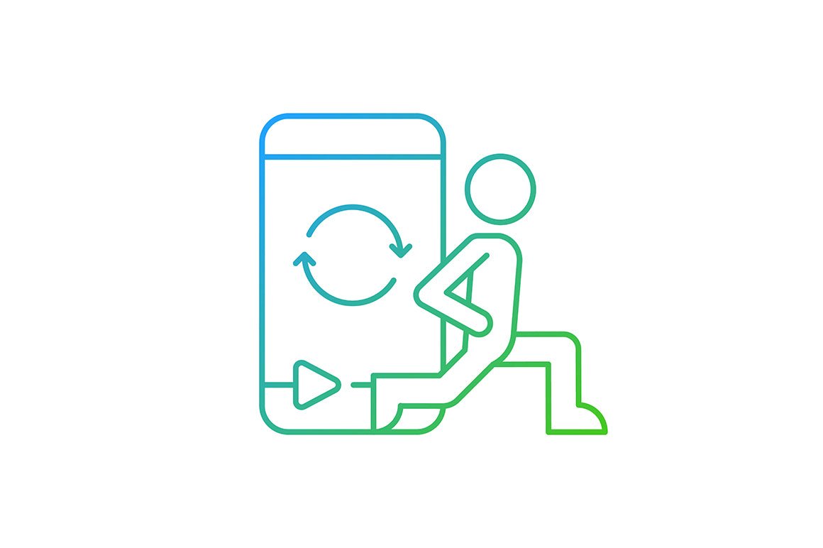 Online fitness apps possibilities gradient linear vector icons set