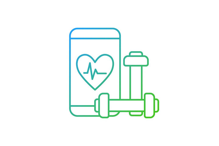Online fitness apps possibilities gradient linear vector icons set