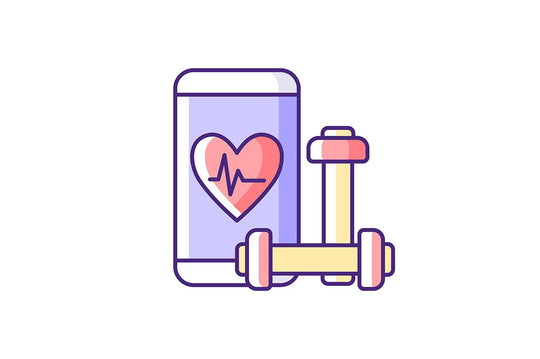 Online fitness apps possibilities RGB color icons set.