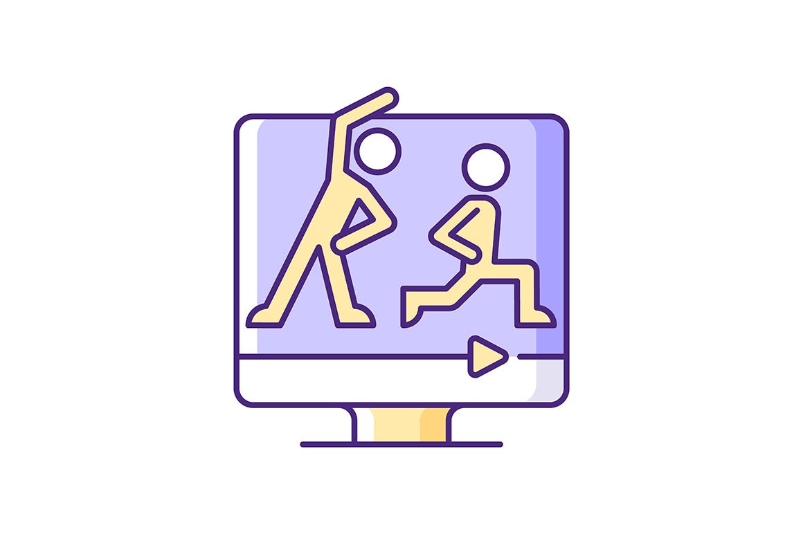 Online fitness apps possibilities RGB color icons set.