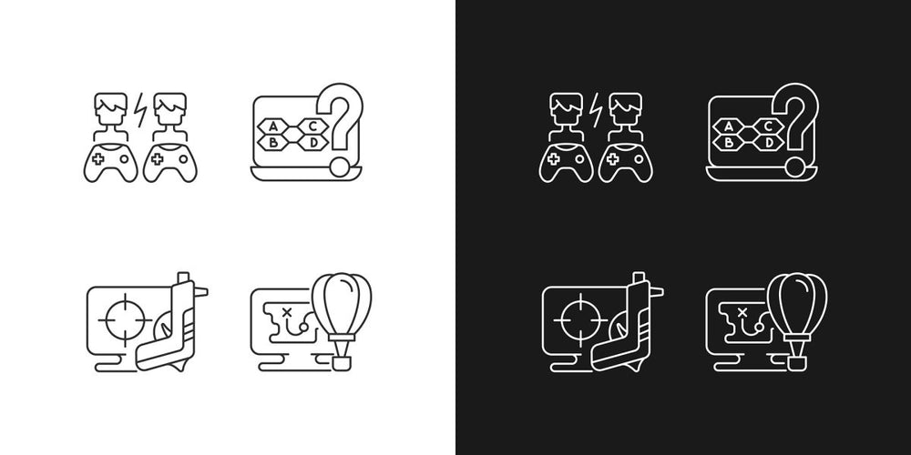 Online game types linear icons set for dark and light mode
