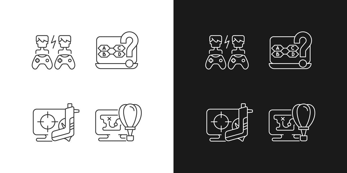 Online game types linear icons set for dark and light mode