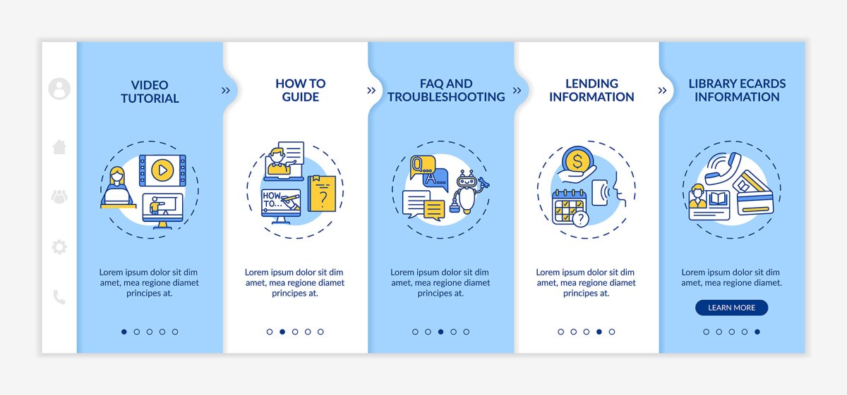 Online library categories onboarding vector template bundle