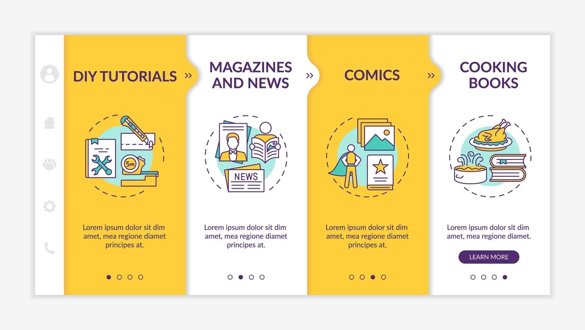 Online library categories onboarding vector template bundle