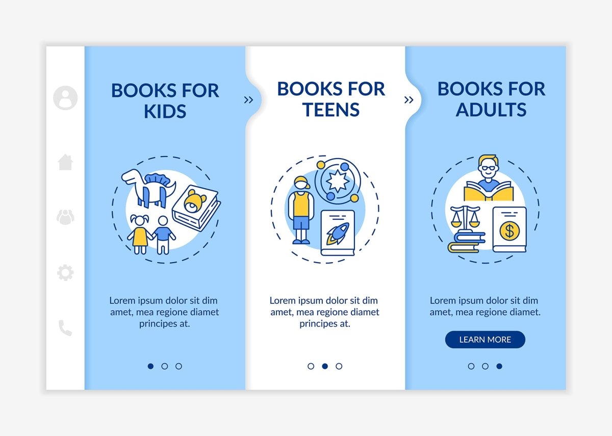 Online library categories onboarding vector template bundle