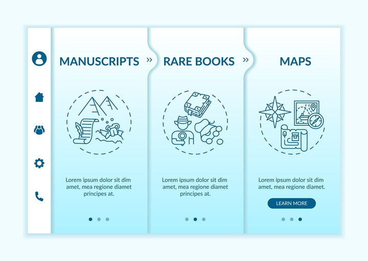 Online library categories onboarding vector template bundle