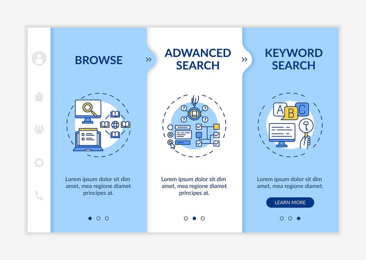Online library categories onboarding vector template bundle