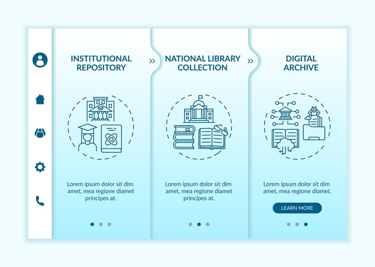Online library categories onboarding vector template bundle