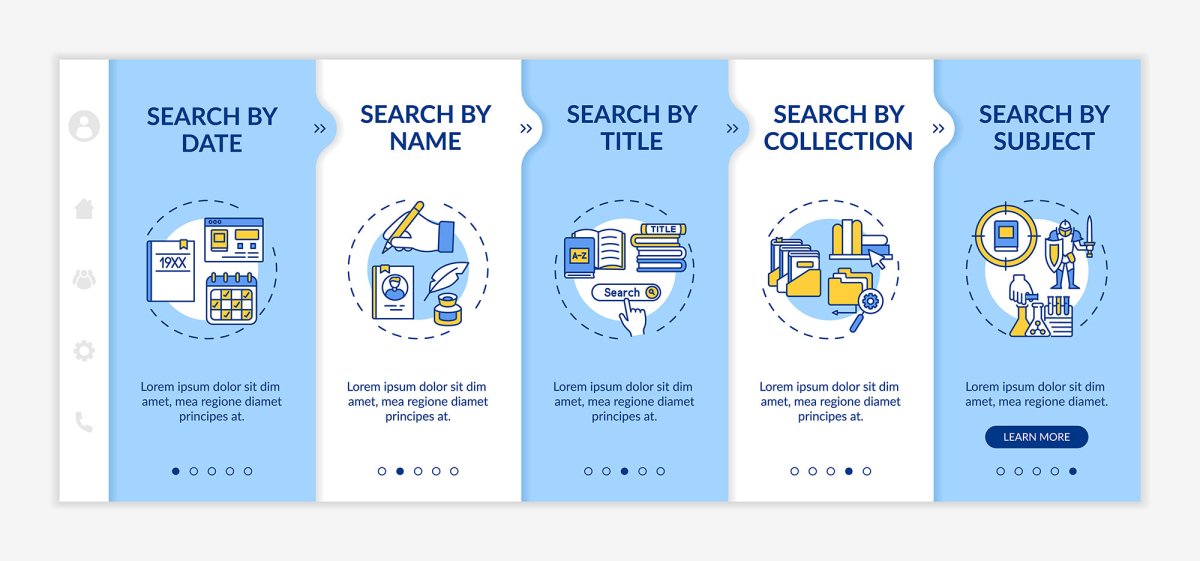 Online library categories onboarding vector template bundle