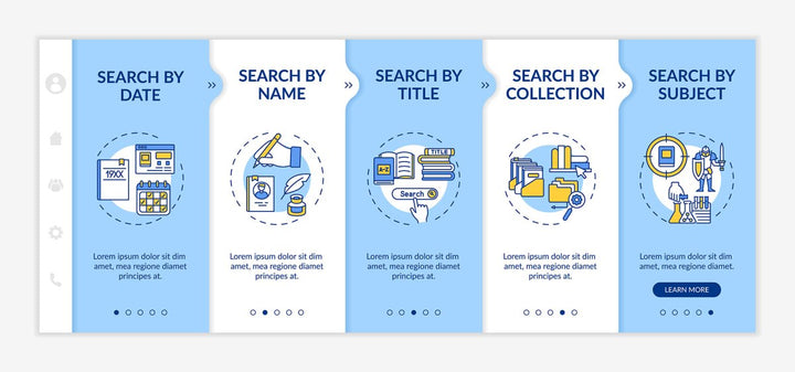 Online library categories onboarding vector template bundle