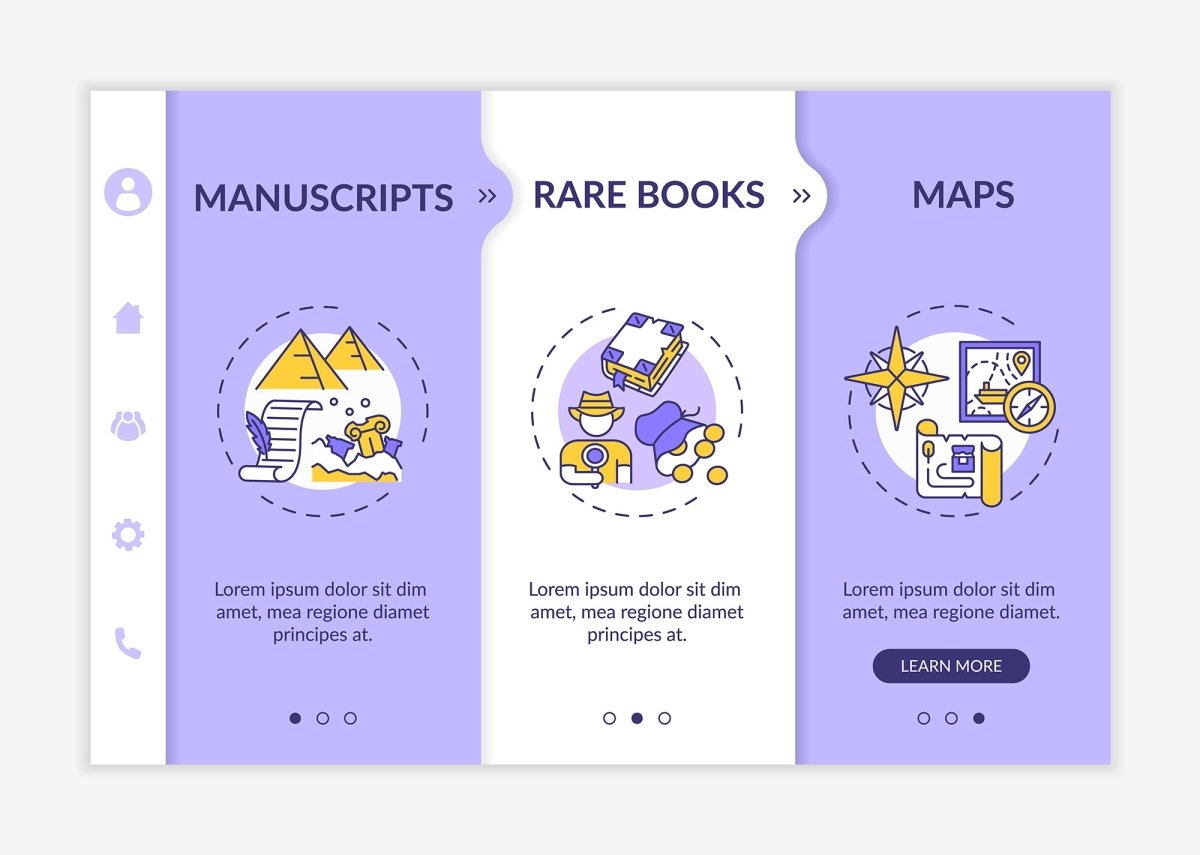 Online library categories onboarding vector template bundle