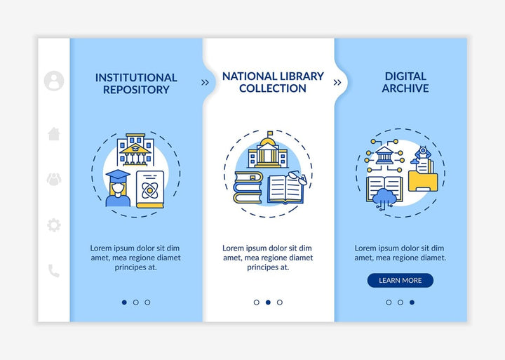 Online library categories onboarding vector template bundle