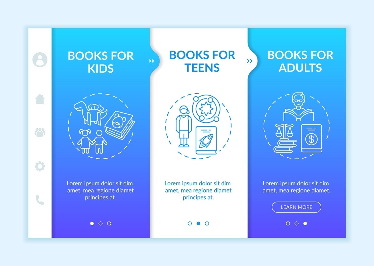 Online library categories onboarding vector template bundle