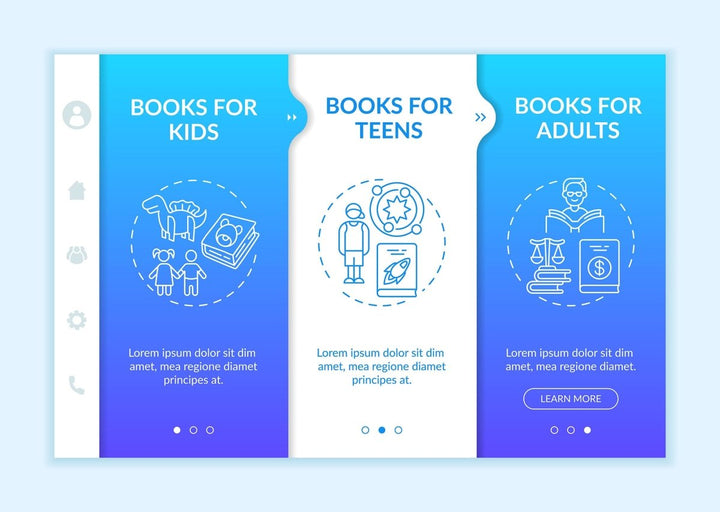 Online library categories onboarding vector template bundle