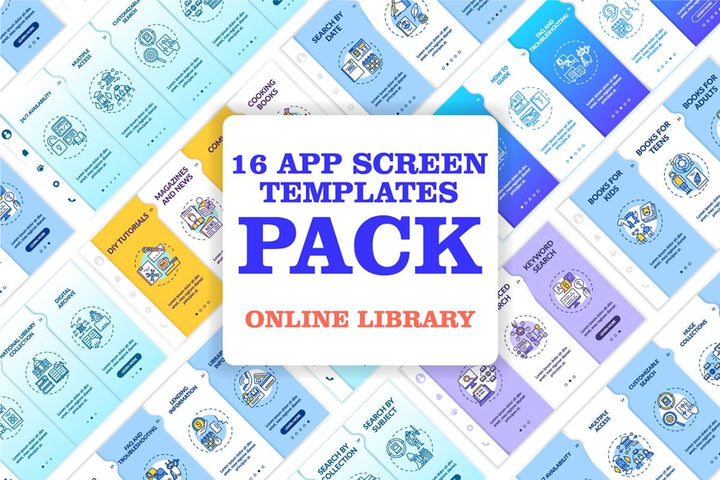 Online library categories onboarding vector template bundle