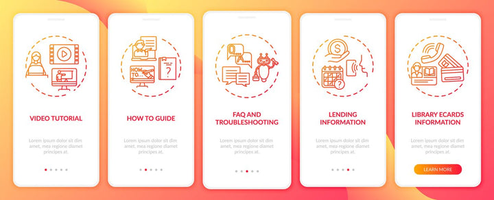 Online library onboarding mobile app page screen bundle
