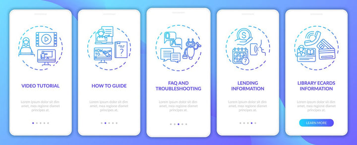 Online library onboarding mobile app page screen bundle
