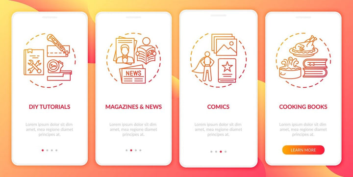 Online library onboarding mobile app page screen bundle