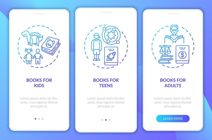 Online library onboarding mobile app page screen bundle