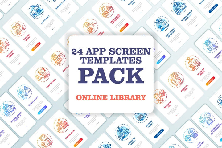 Online library onboarding mobile app page screen bundle