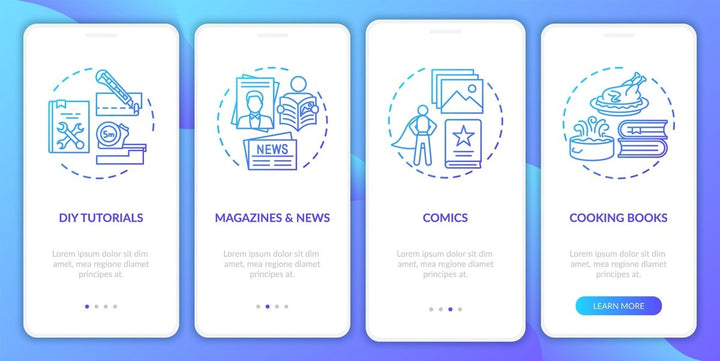 Online library onboarding mobile app page screen bundle