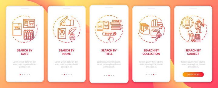 Online library onboarding mobile app page screen bundle