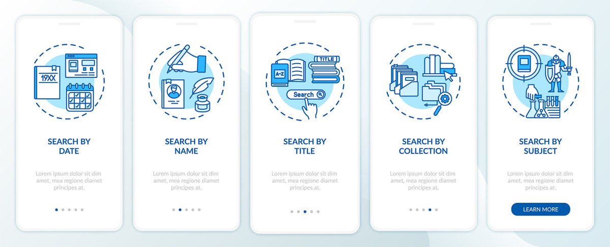 Online library onboarding mobile app page screen bundle
