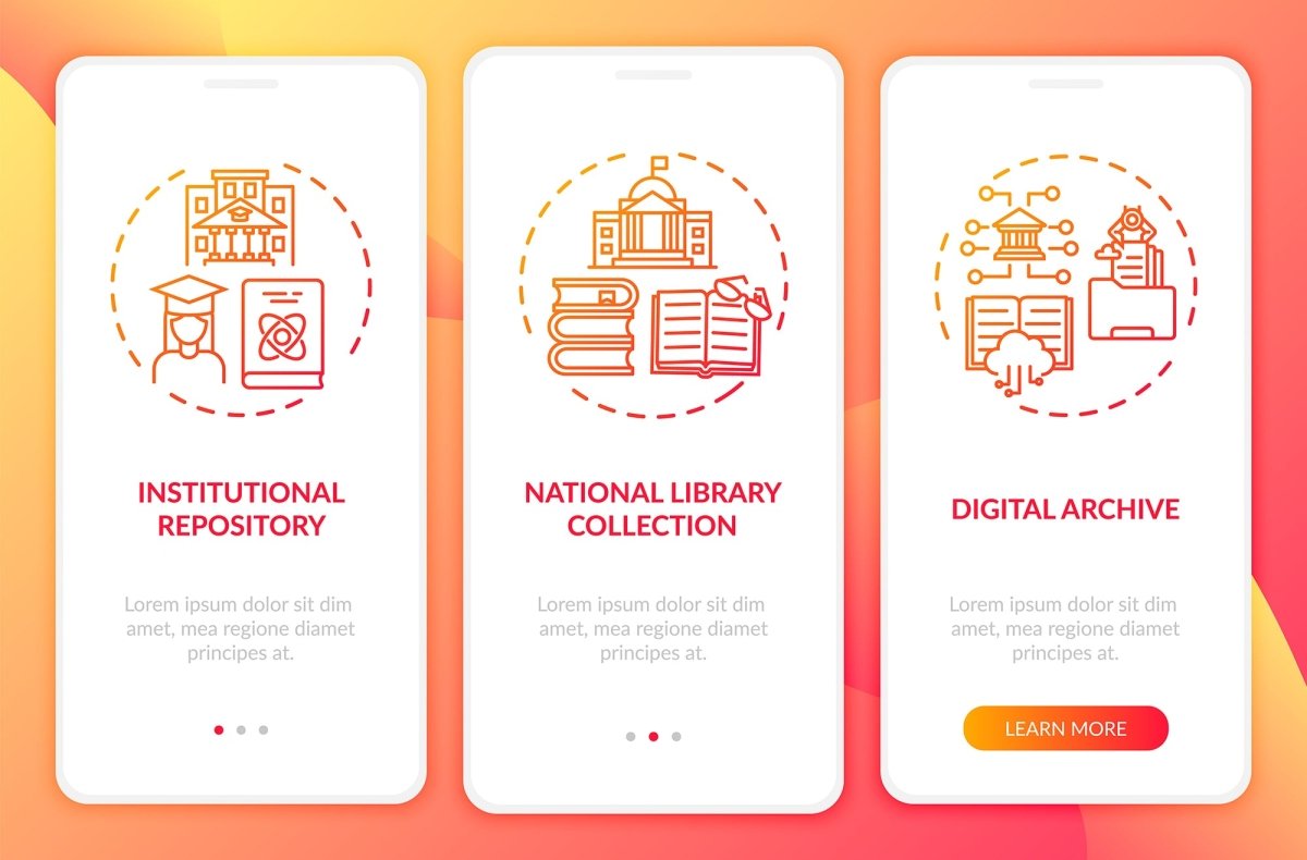 Online library onboarding mobile app page screen bundle