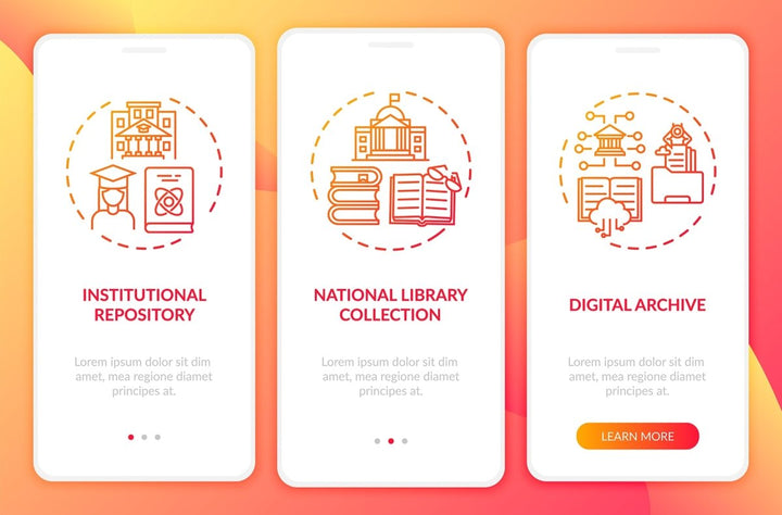 Online library onboarding mobile app page screen bundle