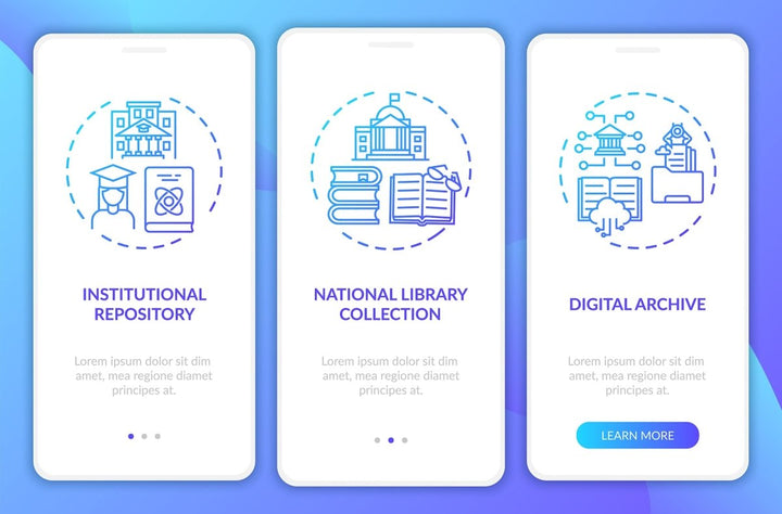 Online library onboarding mobile app page screen bundle