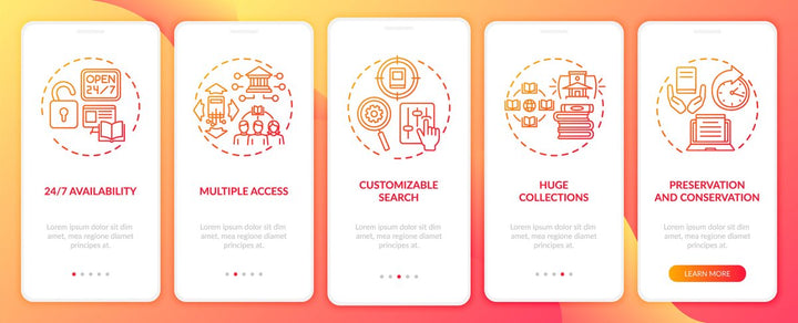 Online library onboarding mobile app page screen bundle