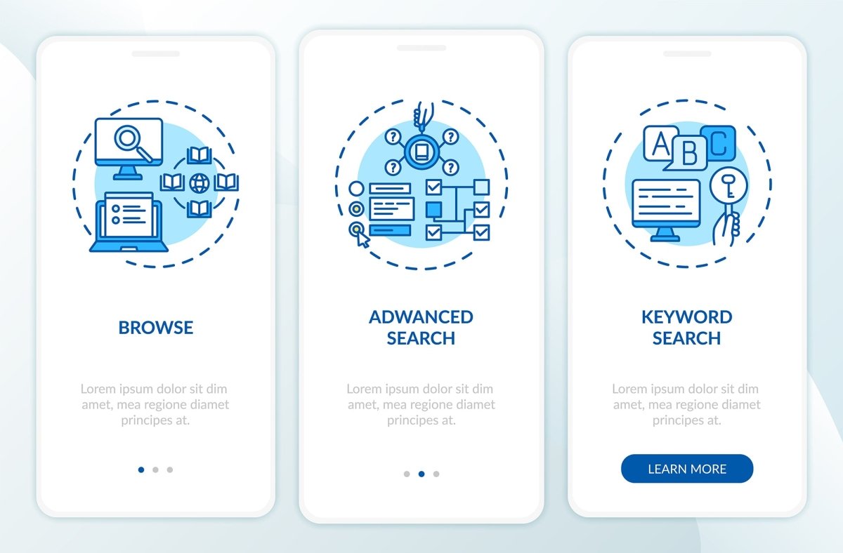 Online library onboarding mobile app page screen bundle