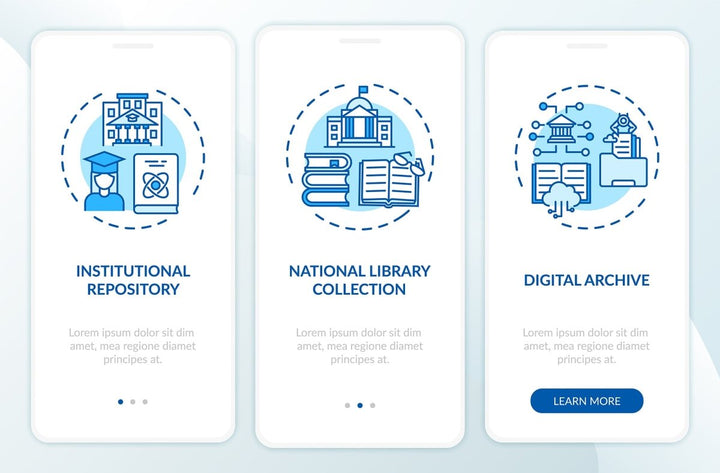 Online library onboarding mobile app page screen bundle