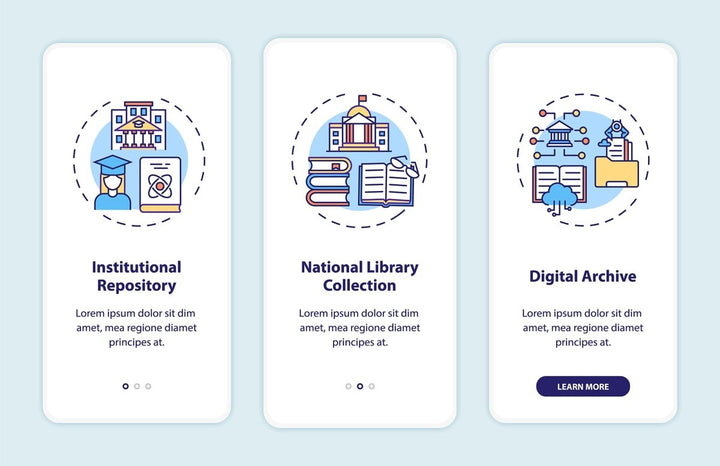 Online library onboarding mobile app page screen bundle