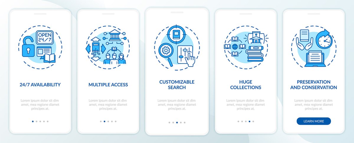 Online library onboarding mobile app page screen bundle