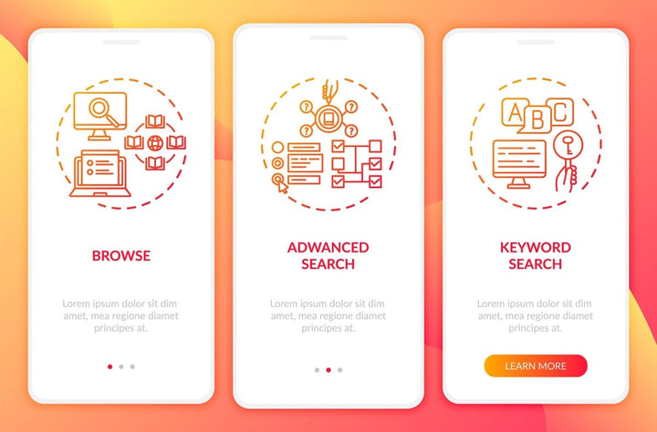 Online library onboarding mobile app page screen bundle