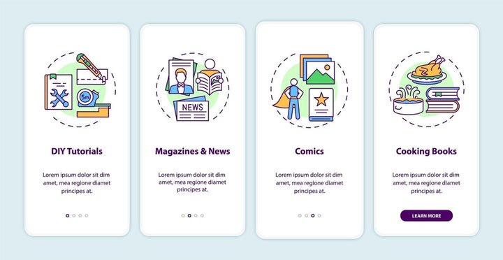 Online library onboarding mobile app page screen bundle