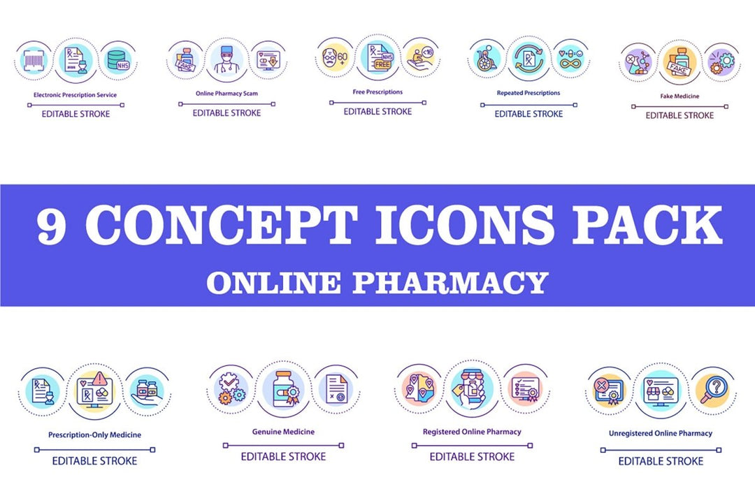 Online pharmacy concept icons set