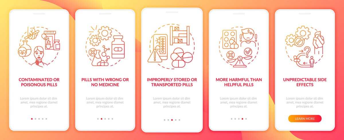 Online pharmacy onboarding mobile app page screen bundle