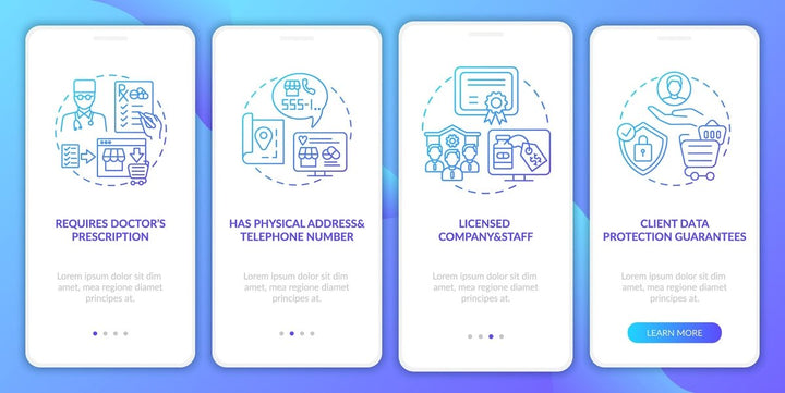 Online pharmacy onboarding mobile app page screen bundle