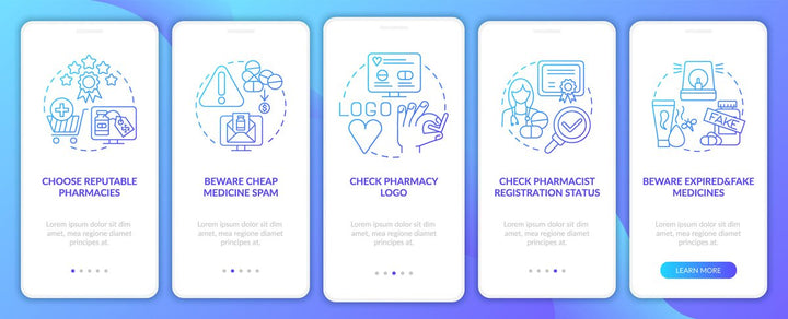 Online pharmacy onboarding mobile app page screen bundle