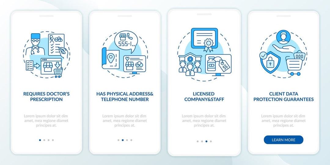 Online pharmacy onboarding mobile app page screen bundle