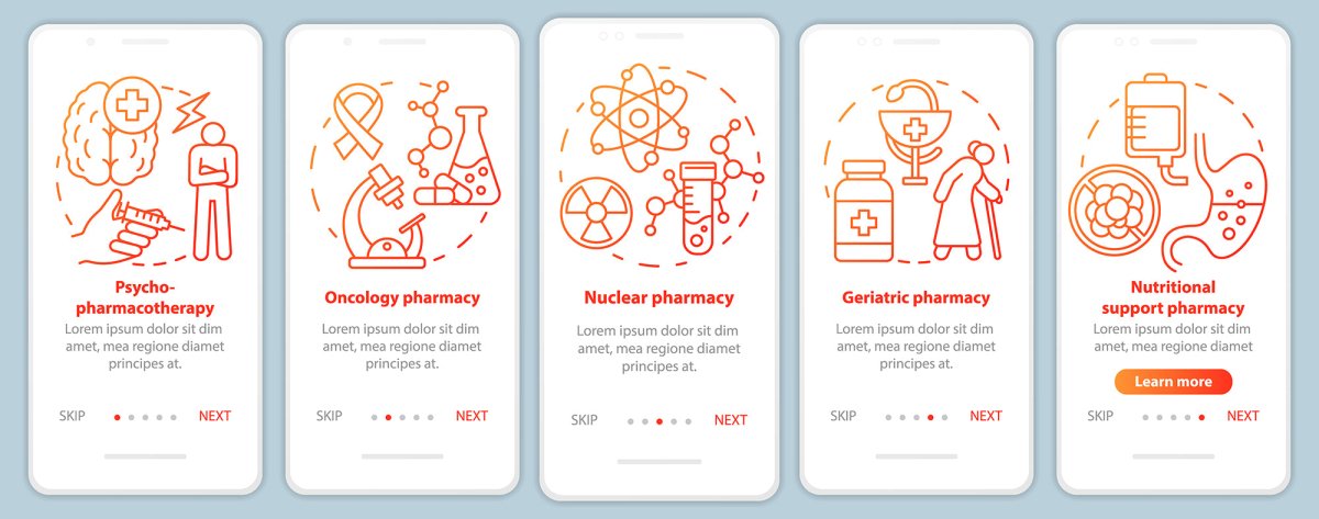 Online pharmacy onboarding mobile app page screen bundle