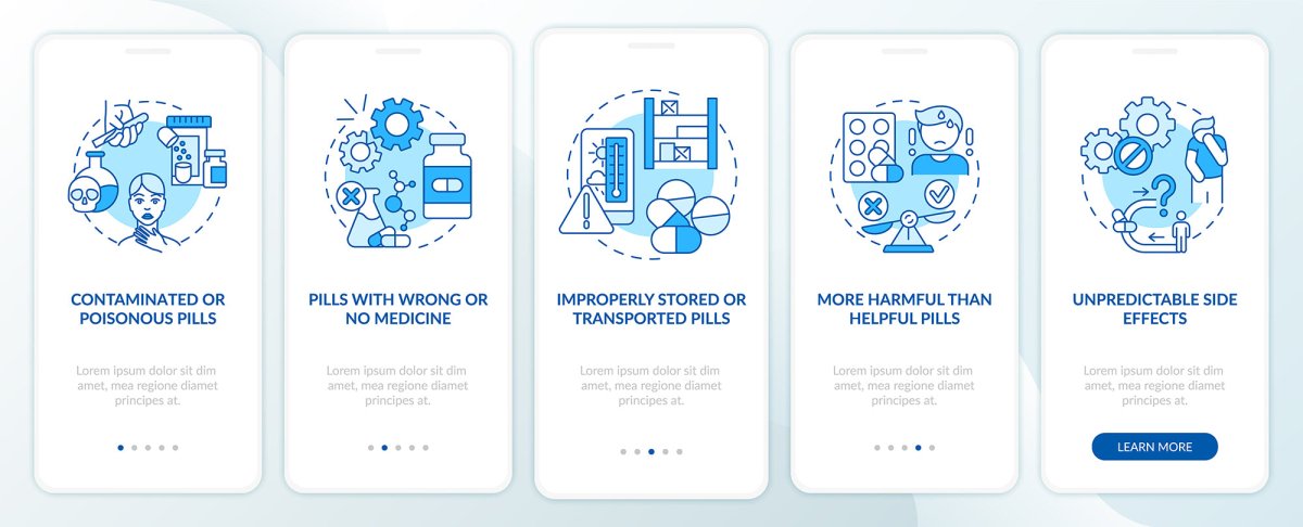 Online pharmacy onboarding mobile app page screen bundle