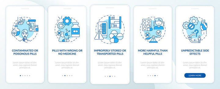 Online pharmacy onboarding mobile app page screen bundle