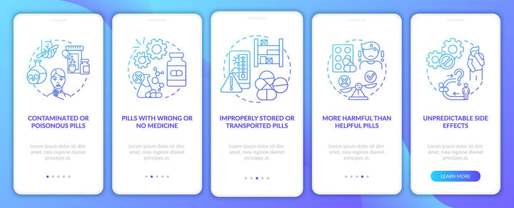 Online pharmacy onboarding mobile app page screen bundle