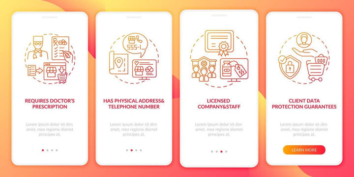 Online pharmacy onboarding mobile app page screen bundle